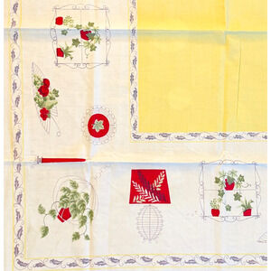 Vintage 1950s Tablecloth Hanging Plants Home Decor Lamp Ivy Grapes 44 x 48 READ